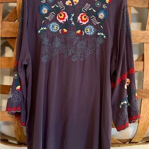 St. Lareina Women's Embroidered Blouse - Deep Purpwith Multicolor Floral Accents
